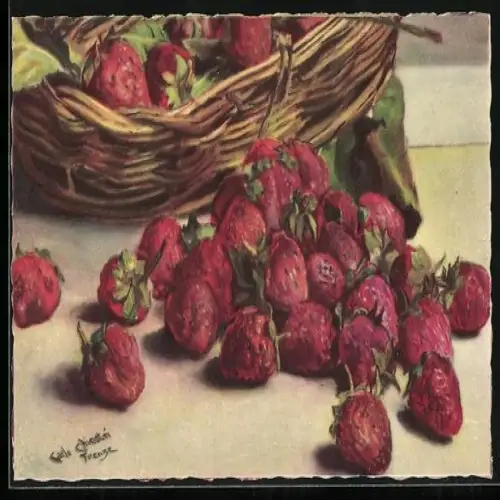 Künstler-AK Carlo Chiostri: Stillleben mit Erdbeeren
