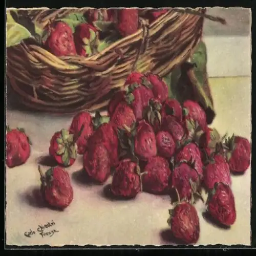 Künstler-AK Carlo Chiostri: Stillleben mit Erdbeeren