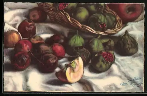Künstler-AK Carlo Chiostri: Stillleben mit Feigen und Äpfeln