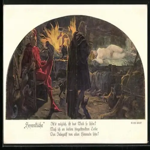 Künstler-AK Hans Best: Faust, In der Hexenküche, Vers aus Goethes Tragödie