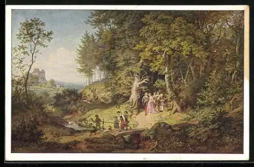 Künstler-AK Ludwig Richter: Brautzug in einer Frühlingslandschaft