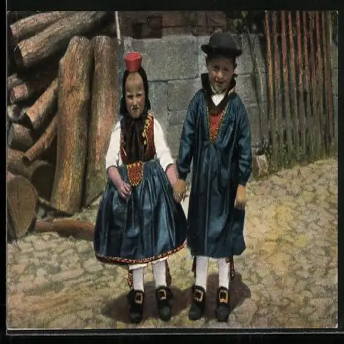 AK Hessische Trachten, Schwälmer Kinder, Das jüngste Liebespärchen