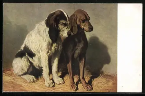 Künstler-AK sitzende Jagdhunde