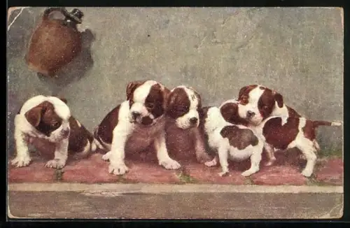 AK Die Stammhalter, nach Gemälde von Jobst, Hundewelpen, Boxer