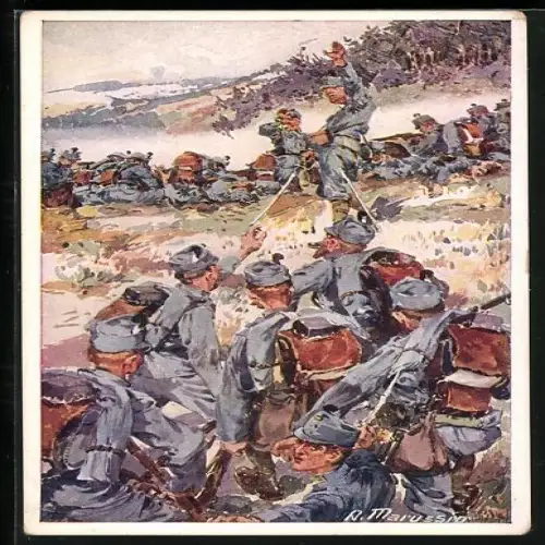 Künstler-AK Anton Marussig: Rotes Kreuz Nr. 208: Schlachszene mit Landesschützen