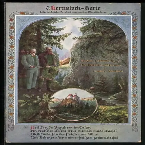 AK Österreichsiche Forstmänner aus den Alpenländern, Der Wald ist Gottes Tempel...