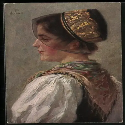 Künstler-AK Wilhelm Hasemann: Junge Frau in Tracht