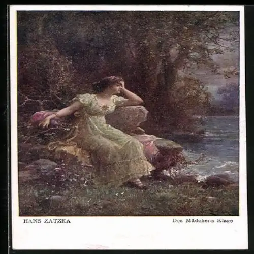 Künstler-AK Hans Zatzka: Des Mädchens Klage, Frau am Wasser
