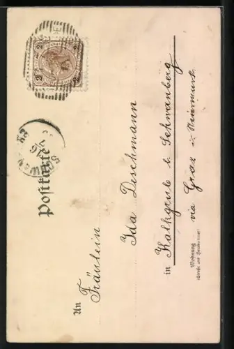 Lithographie Kopf eines Blondschopfs am Sternenhimmel