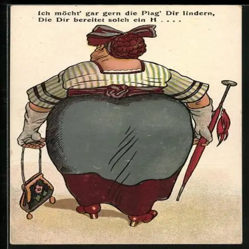 AK Rückenansicht von Übergewichtiger mit Schirm