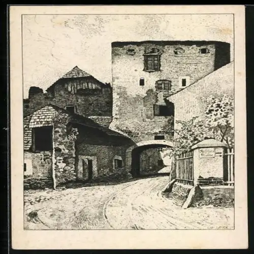 Künstler-AK Ulf Seidl: Dürnstein, Stadttor