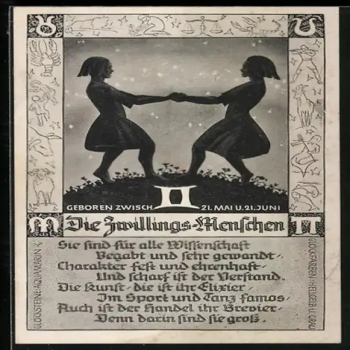 AK Die Zwillings-Menschen, geb. zwischen 21. Mai und 21. Juni, Eigenschaften im Gedicht erzählt