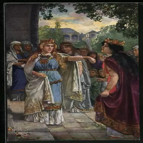 Künstler-AK Heinrich Hoffmann: Nibelungen, Kriemhild zeigt Brunhild ihren Ring