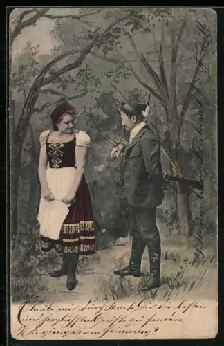 AK Jäger spricht eine Frau im Wald an