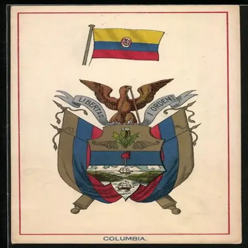 Künstler-AK Columbia, Wappen mit Flagge
