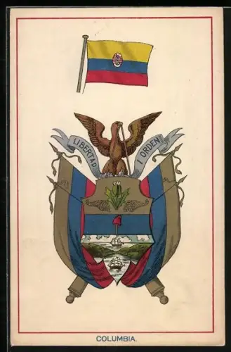 Künstler-AK Columbia, Wappen mit Flagge