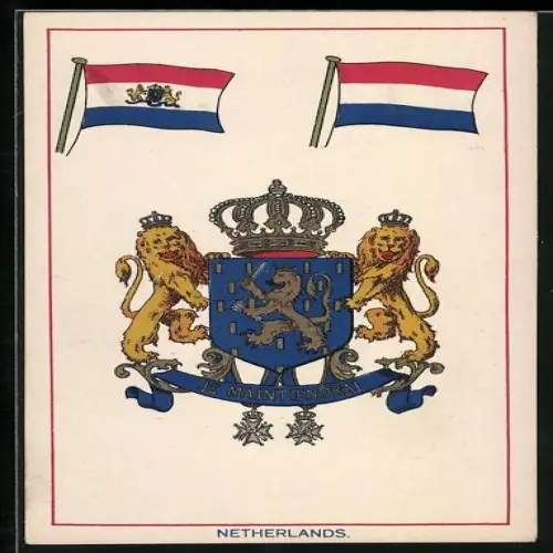 AK Netherlands, Fahne und Wappen der Niederlande, Heraldik