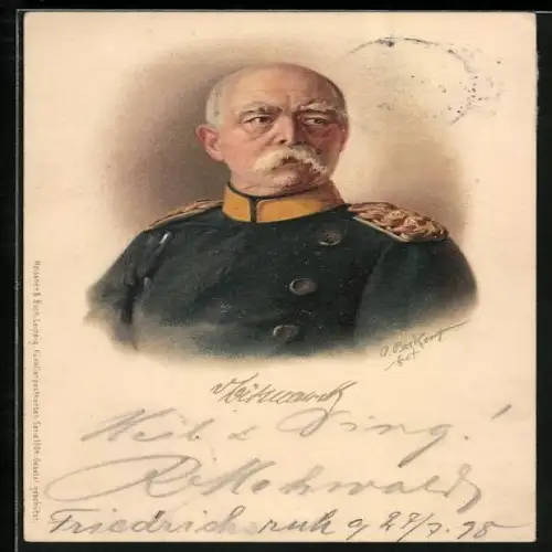 AK Bismarck in blauer Uniform mit gelbem Kragen