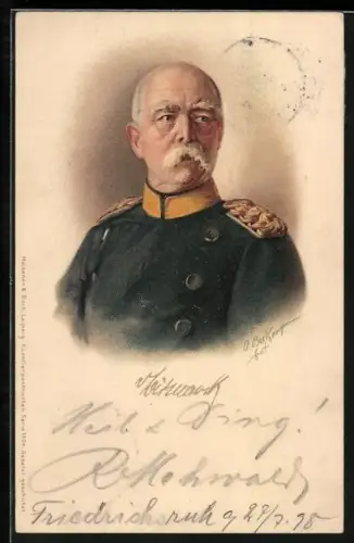 AK Bismarck in blauer Uniform mit gelbem Kragen