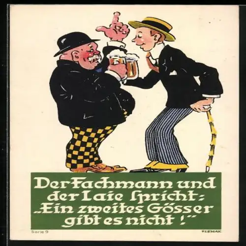 AK Ein zweites Gösser gibt es nicht!, zwei Männer beim Biertrinken, Reklamekarte für Gösser Bier, Gösser Brauerei AG