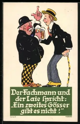 AK Ein zweites Gösser gibt es nicht!, zwei Männer beim Biertrinken, Reklamekarte für Gösser Bier, Gösser Brauerei AG