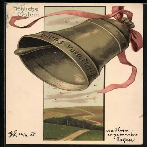 Künstler-AK Alfred Mailick: Glocke und Landschaft, Ostergruss