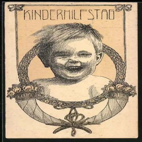 Künstler-AK Zürich, Kinderhilfstag 1913, umkränztes Kleinkind