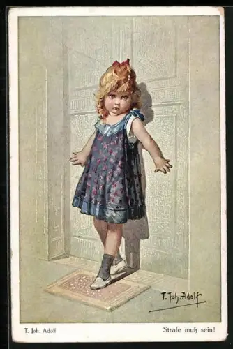 Künstler-AK Adolf (Jodolfi): Kleines Mädchen an einem Wandvorsprung