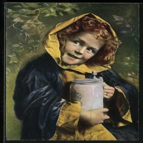 Künstler-AK Münchner Kindl mit Bierkrug in der Hand