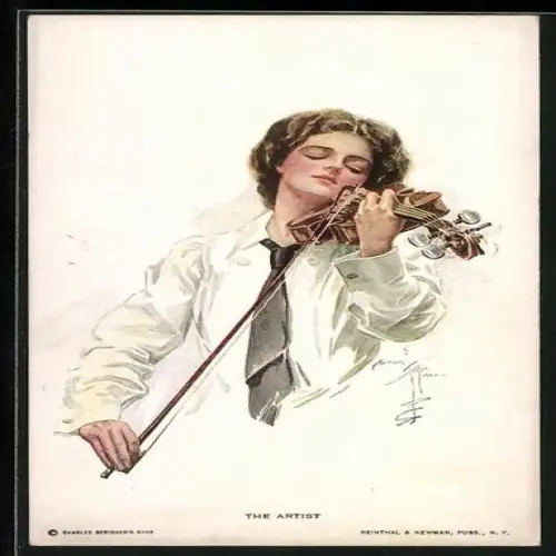Künstler-AK Harrison Fisher: The Artist, Frau spielt auf der Geige