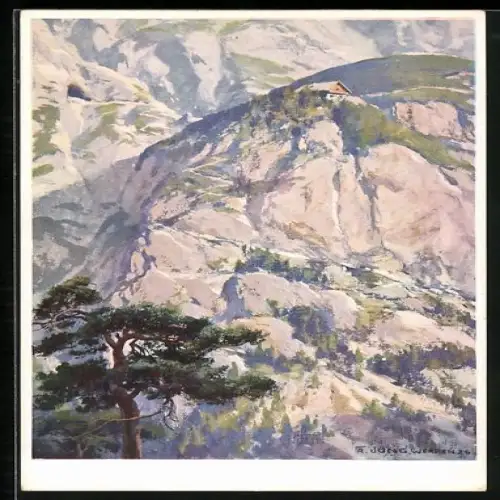Künstler-AK Franz Jung-Ilsenheim: Alpenlandschaft mit steilen Felsen