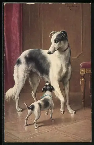 Künstler-AK C.Reichert: Windhund mit Terrier