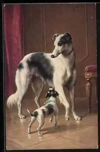 Künstler-AK C.Reichert: Windhund mit Terrier