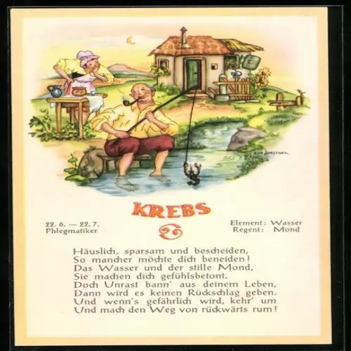 AK Sternzeichen Krebs, Phlegmatiker, Element Wasser, Regent Mond, Häuslich, sparsam und bescheiden, so mancher...