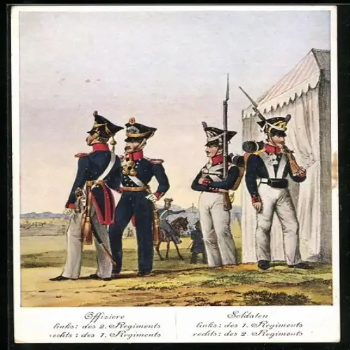 AK 125 jähriges Jubiläum der Oldenburgischen Infanterie, Offiziere und Soldaten, hist. Uniformen um 1830