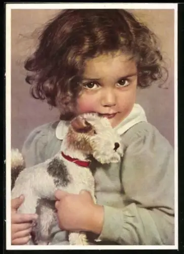 AK Mädchen mit ihrem Stoffhund, Spielzeug