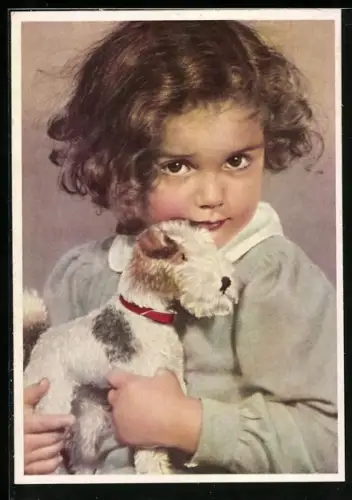 AK Mädchen mit ihrem Stoffhund, Spielzeug