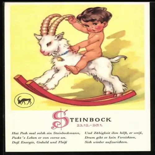 AK Sternzeichen Steinbock, Junge auf einem Steinbock zum Schaukeln
