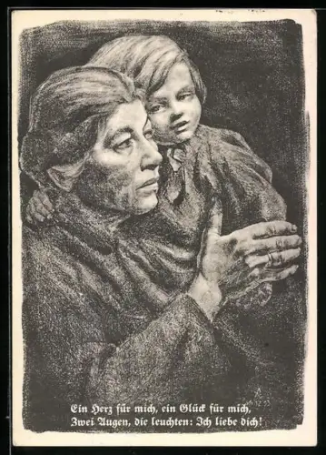 AK Bildnis einer Mutter mit ihrem Kind, Spruch