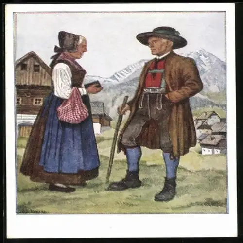 Künstler-AK Ennstal-Steiermark, Ehepaar in Ostmärkischer Volkstracht