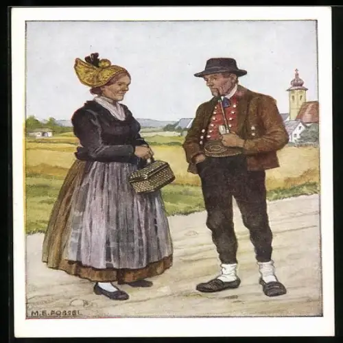 Künstler-AK Paar in Ostmärkischer Tracht