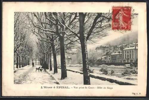 AK Épinal, L`Hiver à Épinal, Vue prise du Cours, Effet de Neige