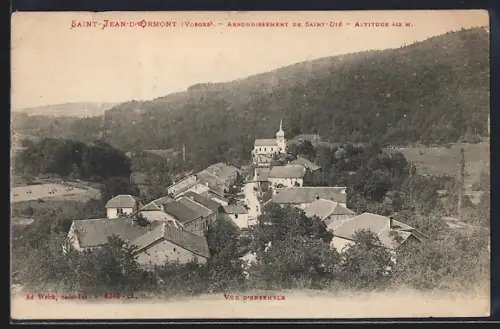AK Saint-Jean-d`Ormont /Vosges, Vue d`ensemble du village et des collines boisées