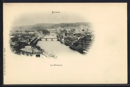 AK Épinal, La Moselle et vue sur le pont et les rives de la ville