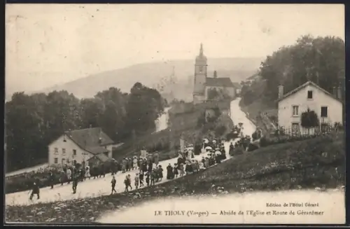 AK Le Tholy /Vosges, Abside de l`Église et Route de Gérardmer