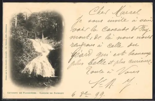 AK Plombières, Cascade de Faymont en pleine forêt verdoyante