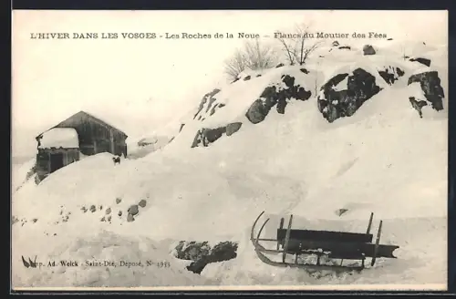 AK Les Roches de la Noue, Flancs du Moutier des Fées en hiver dans les Vosges