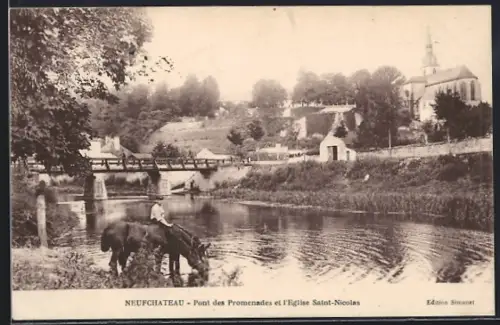 AK Neufchâteau, Pont des Promenades et l`Église Saint-Nicolas