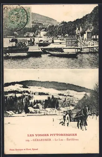 AK Gérardmer, Le Lac, Été-Hiver, scènes pittoresques des Vosges