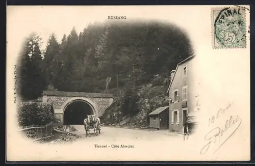 AK Bussang, Tunnel, Côté Alsacien avec charrette tirée par des chevaux